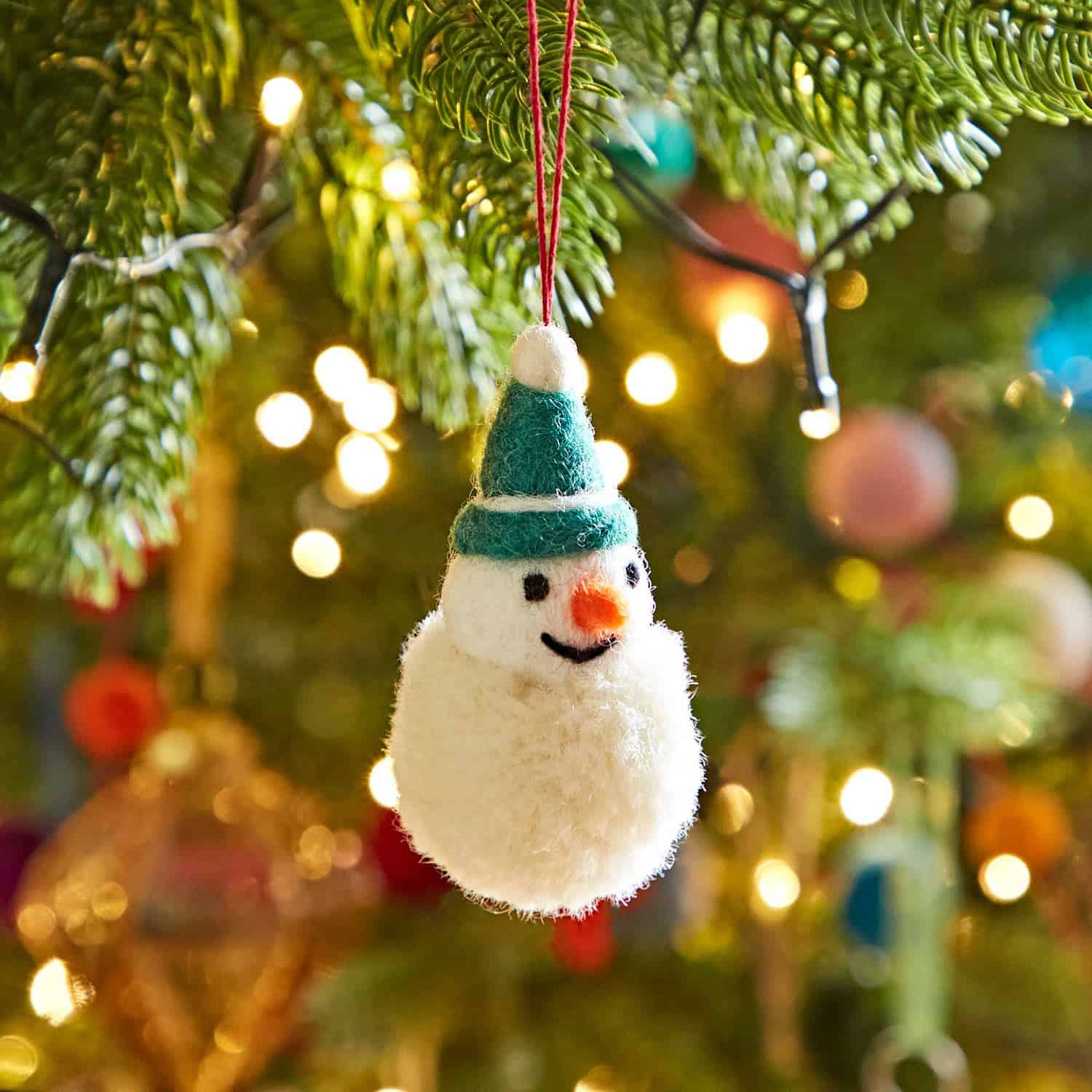 Felt Snowman Pom Pom Bauble - Green