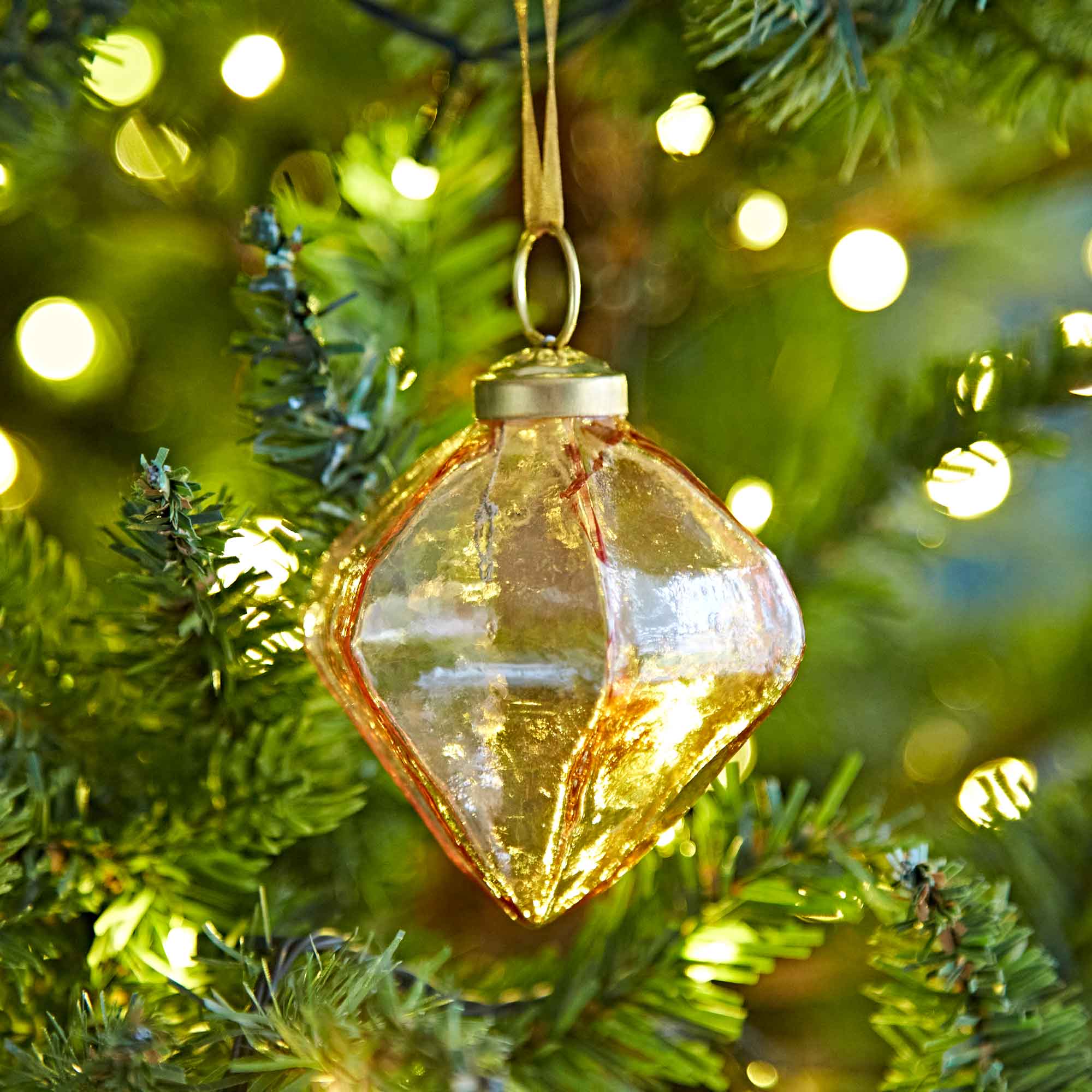 Coloured Recycled Glass Diamond Baubles - Apricot