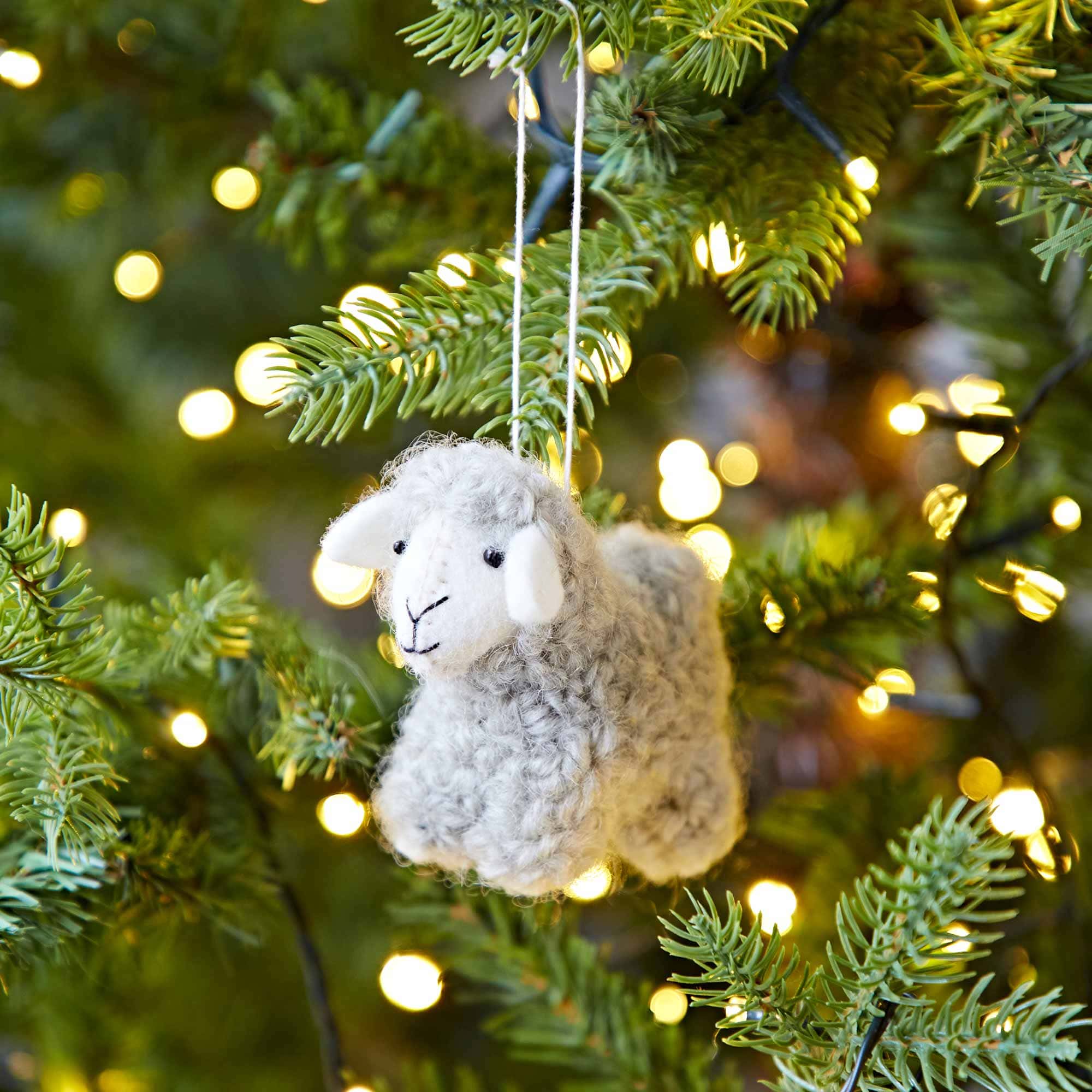 Felt Sheep Christmas Decoration - Grey