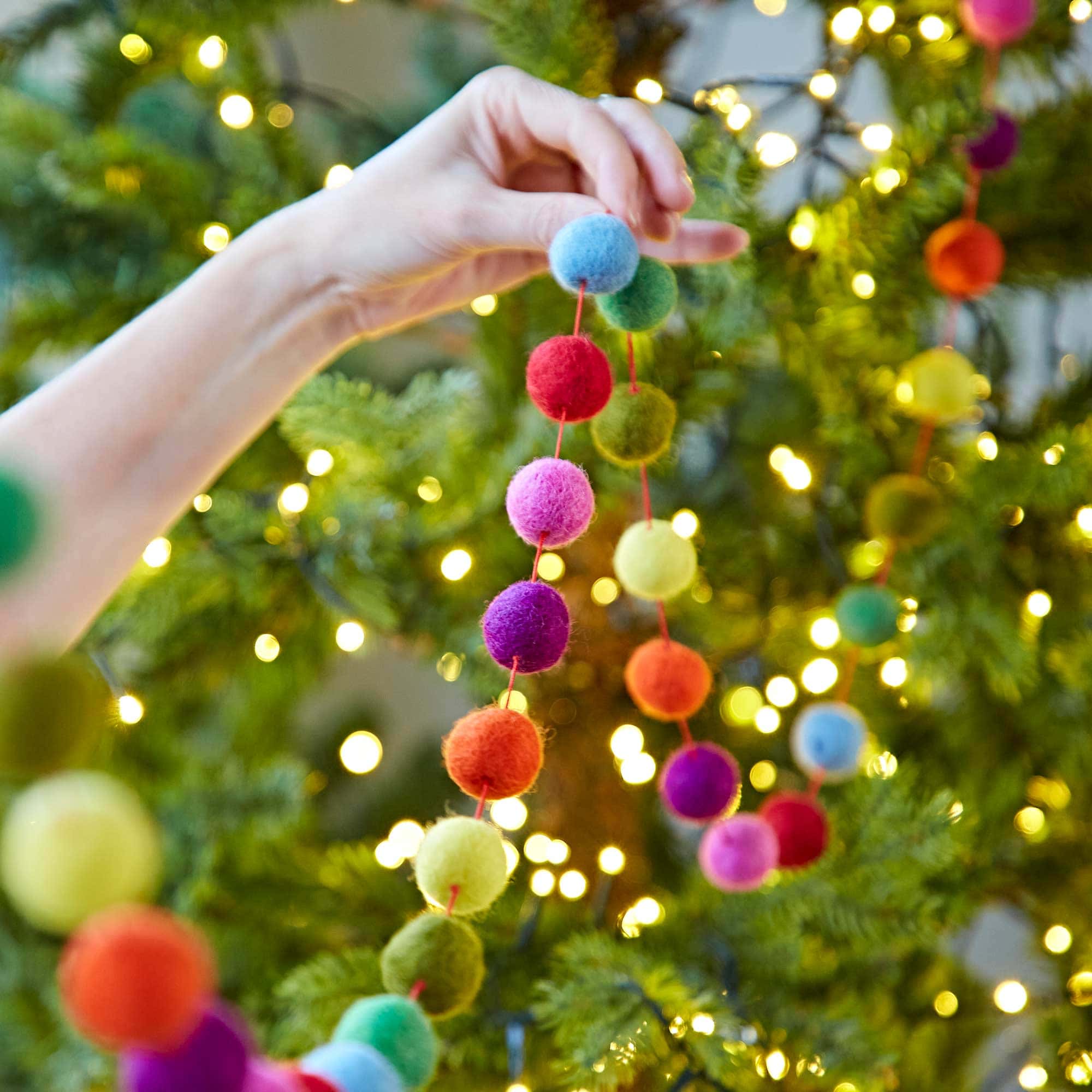 Handmade Multicoloured Felt Ball Garland - 3m , Multicoloured