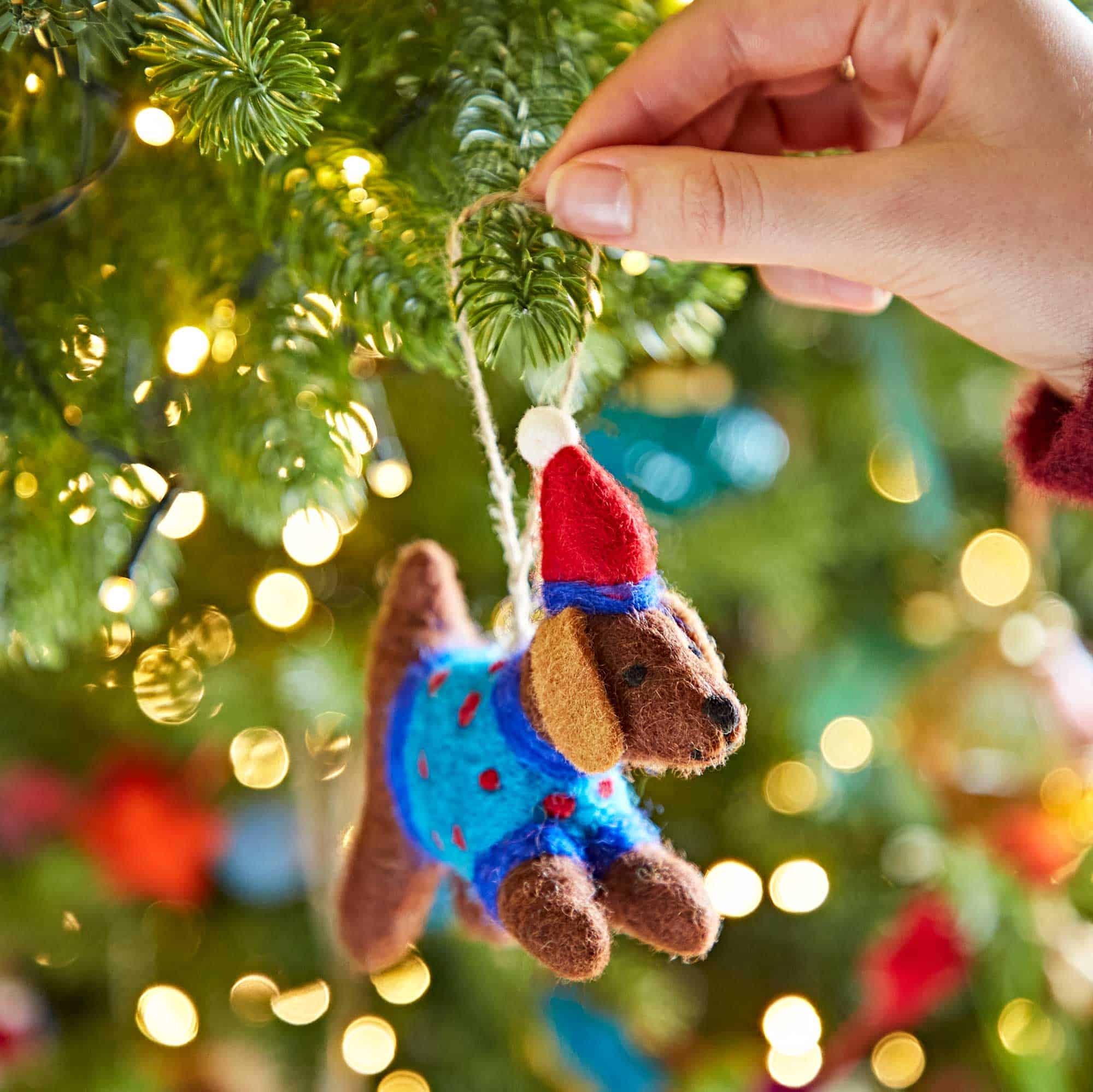 Felt Dog in Jumper Christmas Decoration - Blue