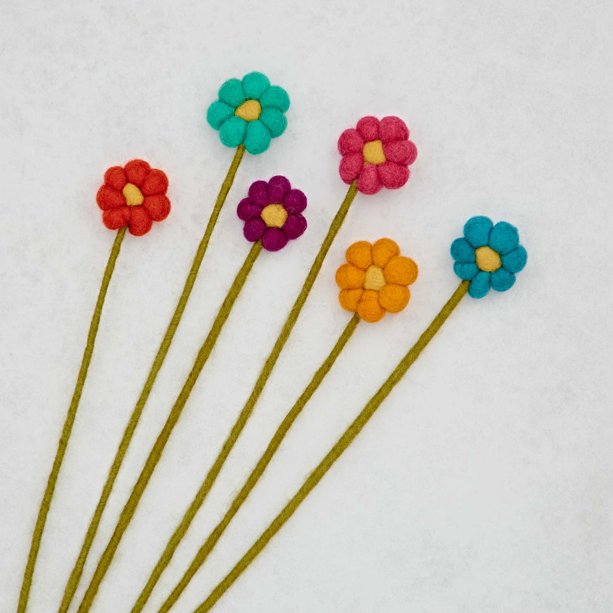 Pack of 6 Felt Handmade Flower Bouquet - Multicoloured Flowers