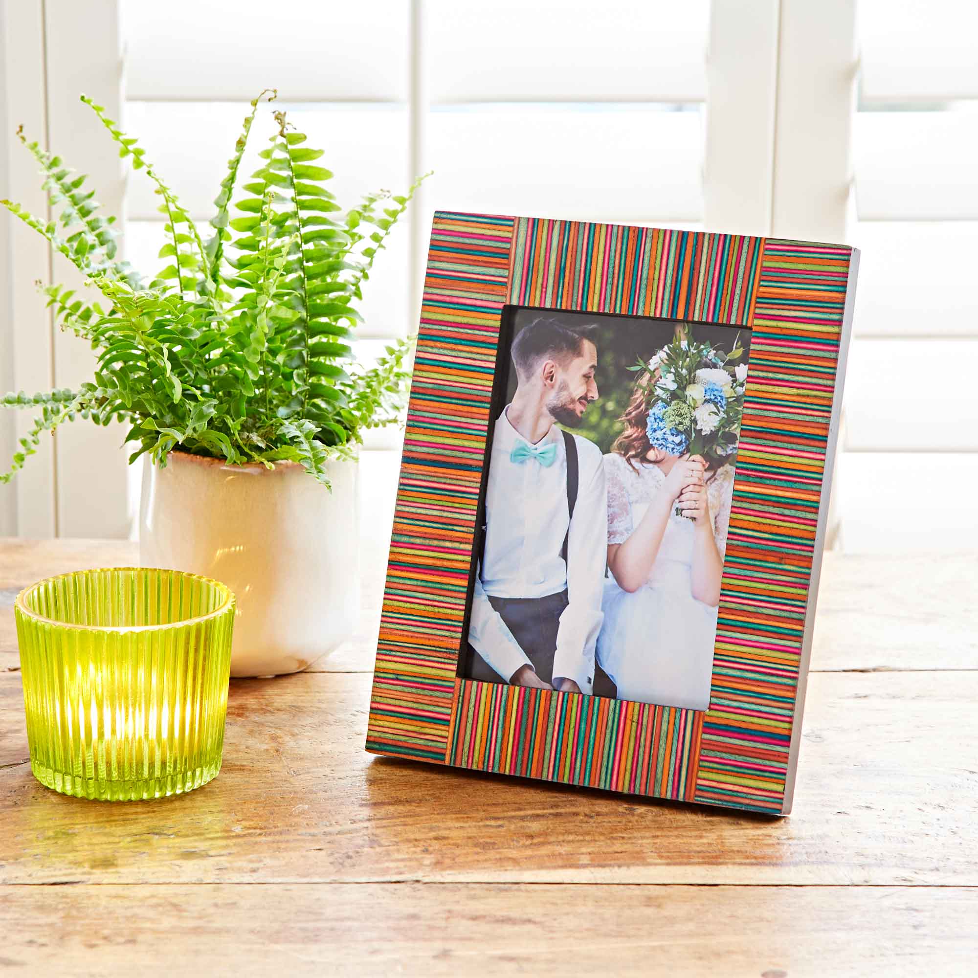 Dhari Multicoloured Stripe Papri Wood Photo Frame - 7" x 5"